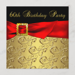 Invitation Fête des 60 ans de femme en damas or rouge noir