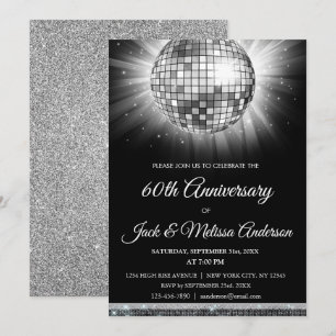 Invitation Fête des 60 ans de mariage Boule à facettes argent