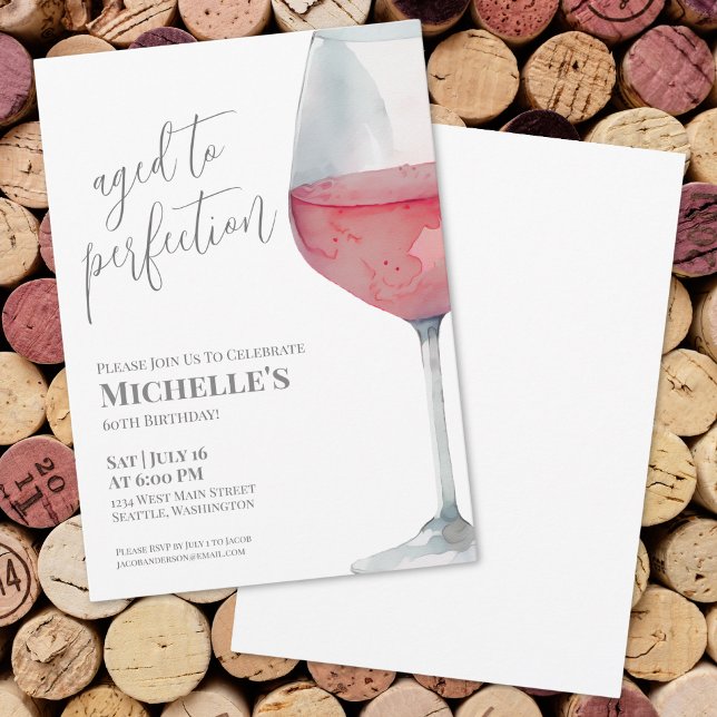 Invitation Fête des 60 ans du vin vieilli à la perfection (Wine Simple Sixty 60th Birthday Party Invitation)