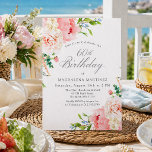 Invitation Fête des 60 ans Féminin Roses Roses Florales<br><div class="desc">Une belle et féminine invitation à une fête pour célébrer un 65e anniversaire dans un style élégant. Ce design floral est bordé d'un cadre de roses roses charmantes et de verdure. Cette invitation est disponible en version imprimée ou en téléchargement numérique.</div>