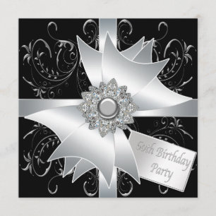 Invitation Fête des 60 ans femme Noir Blanc Diamant Nœud