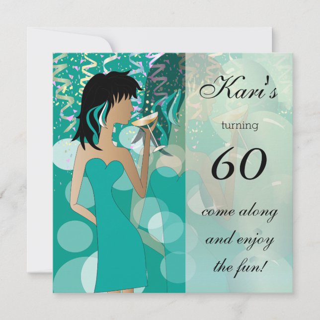 Invitation Fête des 60 ans | Fille | Turquoise (Devant)