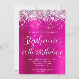Invitation Fête des 60 ans pailleté argent rose chaud