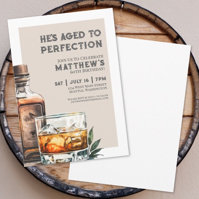 Invitation Fête des 60 ans pour les hommes au Whisky (Whiskey Men's 60th Birthday Party Invitation)