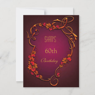 Invitation Fête des 60 ans Rouge Brun Floral Automnal