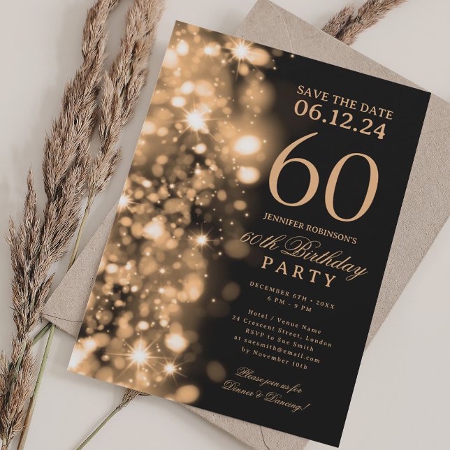 Invitation Fête des 60 ans "Save The Date" Glamour Or (Gold Glam Save The Date 60th Birthday Party Invitation)