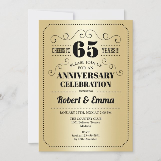 Invitation Fête des 65 ans de mariage - Noir Or (Devant)