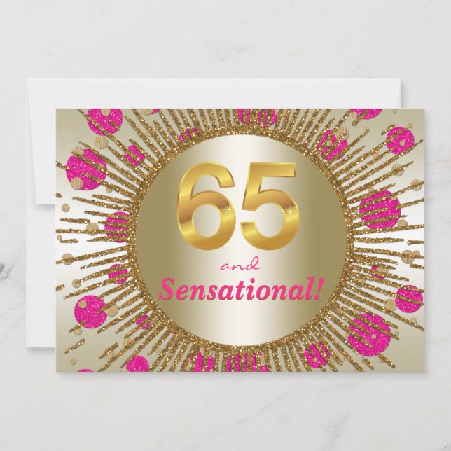 Invitation Fête des 65 ans d'une femme Fuchsia Rose Or (Devant)