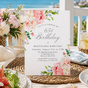 Invitation Fête des 65 ans Féminin Roses Roses Florales
