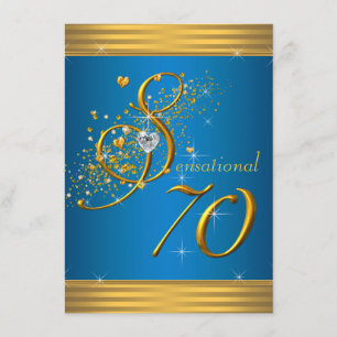 Invitation Fête des 70 ans Aqua Bleu et Or