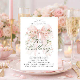 Invitation Fête des 70 ans Arc en Ciel Rose Coquette Fleur