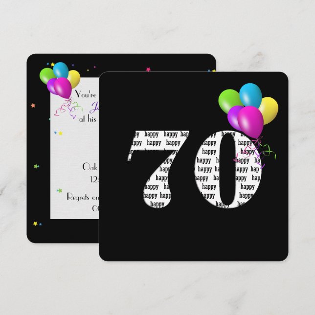 Invitation Fête des 70 ans avec bouquet de ballons (Devant / Derrière)