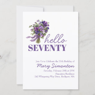 Invitation Fête des 70 ans Bouquet Floral Violet