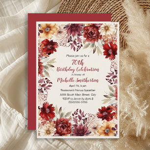 Invitation Fête des 70 ans couleur crème et burgundy aquarell