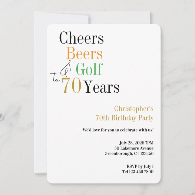 Invitation Fête des 70 ans de golf Cheers Bières Minimal (Devant)