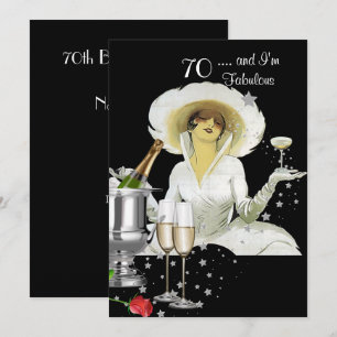 Invitation Fête des 70 ans Diva Rétro Art Déco Rouge Argent