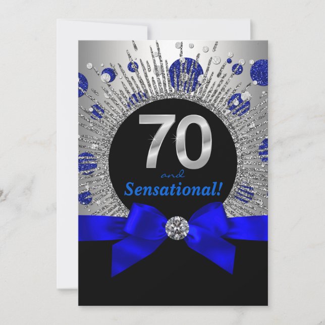 Invitation Fête des 70 ans d'une femme Bleu royal et Argent (Devant)