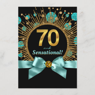Invitation Fête des 70 ans d'une femme Bleu sarcelle et Or
