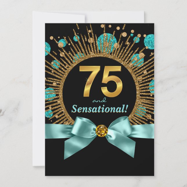 Invitation Fête des 70 ans d'une femme Bleu sarcelle et Or (Devant)
