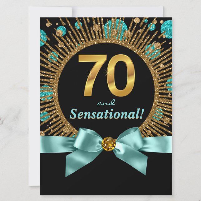 Invitation Fête des 70 ans d'une femme Bleu sarcelle Or (Devant)