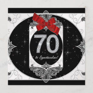 Invitation Fête des 70 ans d'une femme en rouge et noir
