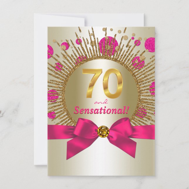 Invitation Fête des 70 ans d'une femme Fuchsia Or (Devant)