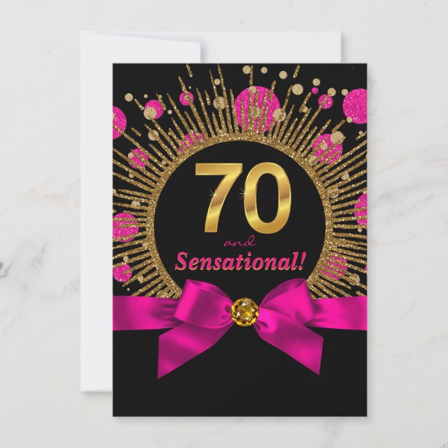 Invitation Fête des 70 ans d'une femme Rose et Or (Devant)