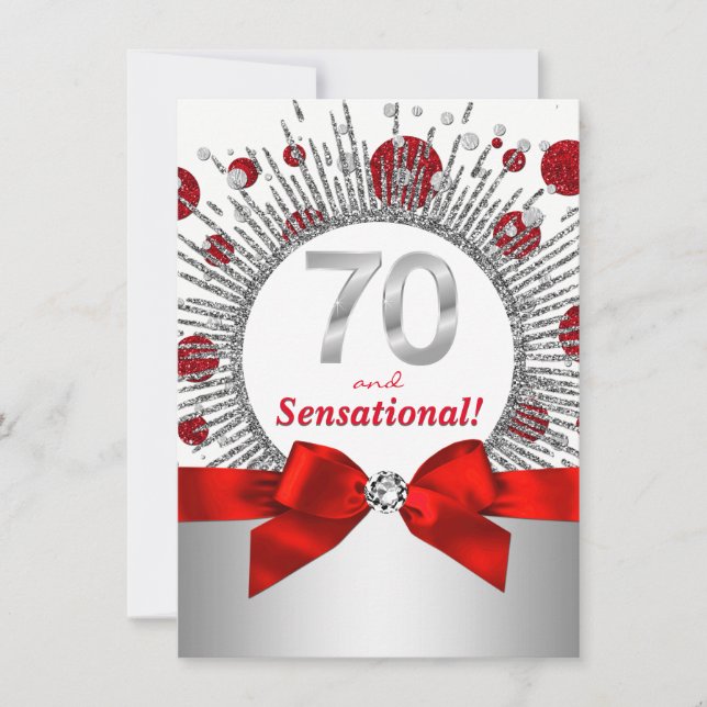 Invitation Fête des 70 ans d'une femme Rouge et Argent (Devant)
