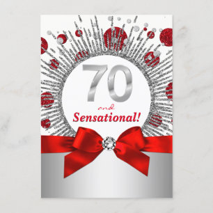 Invitation Fête des 70 ans d'une femme Rouge et Argent
