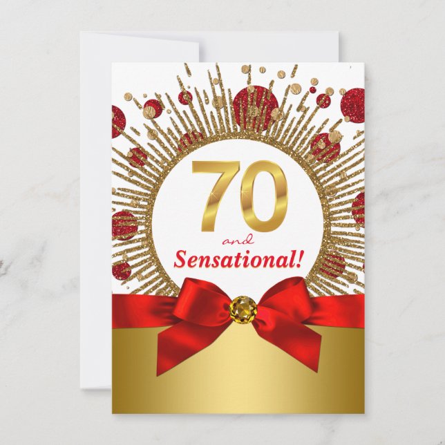 Invitation Fête des 70 ans d'une femme Rouge et Or (Devant)