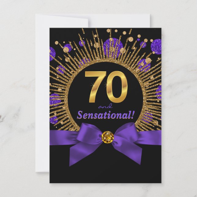 Invitation Fête des 70 ans d'une femme Violet et Or (Devant)