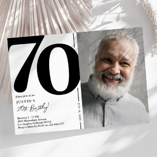 Invitation Fête des 70 ans en photo noir et blanc