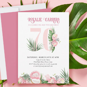 Invitation Fête des 70 ans Fleur de Protéa Rose Tropicale Num