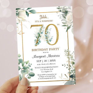 Invitation Fête des 70 ans Fleurs Aquarelle Or