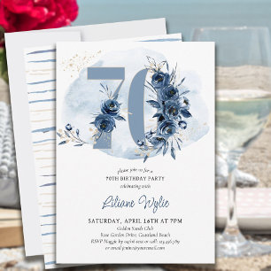 Invitation Fête des 70 ans Fleurs Bleu Côtiers Numéro 70