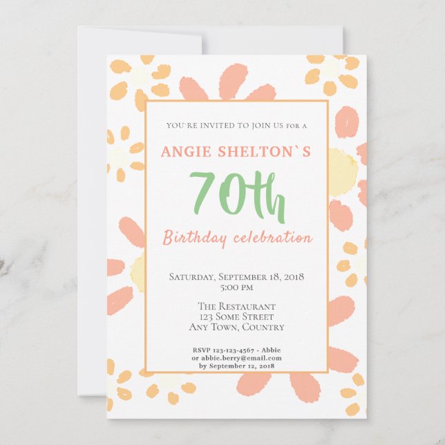 Invitation Fête des 70 ans Fleurs Motivation Drôle (Dos)