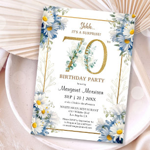 Invitation Fête des 70 ans Or Élégant Fleur de Marguerite Flo