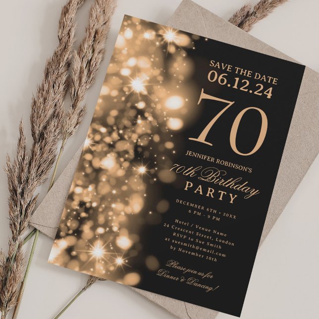 Invitation Fête des 70 ans "Save The Date" Glamour Or (Gold Glam Save The Date 70th Birthday Party Invitation)