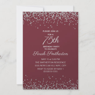 Invitation Fête des 75 ans Burgundy Silver Diamond Glitter
