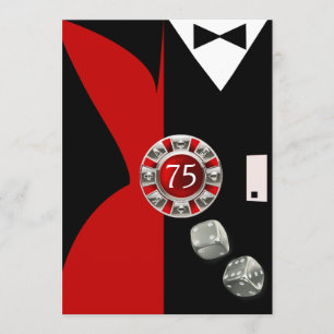 Invitation Fête des 75 ans du couple Art déco   rouge noir