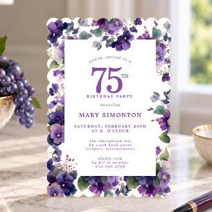 Invitation Fête des 75 ans Fleur Violette Violette