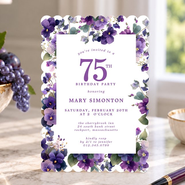 Invitation Fête des 75 ans Fleur Violette Violette (Créateur téléchargé)