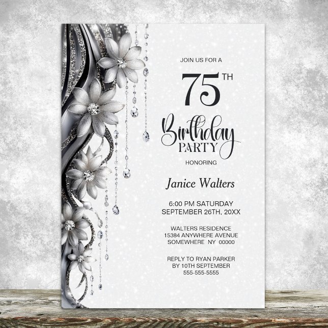 Invitation Fête des 75 ans Fleurs et Diamants (Créateur téléchargé)