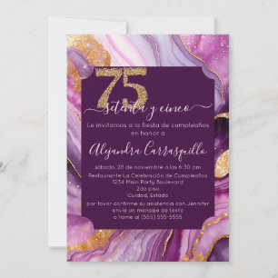 Invitation Fête des 75 ans Magnifique Agate Rose Espagnole