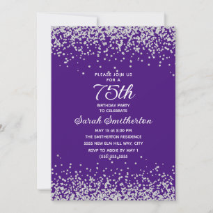 Invitation Fête des 75 ans Paillettes Diamant Argent Violet