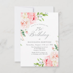 Invitation Fête des 75 ans - Roses roses féminines Floral