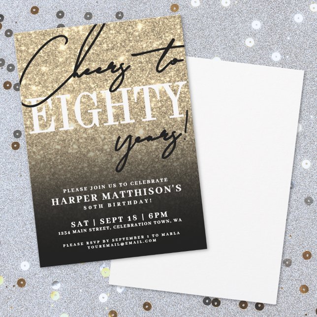 Invitation Fête des 80 ans de Eighty Gold (Eighty Gold 80th Birthday Party Invitation)