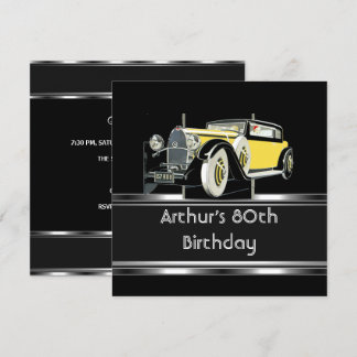 Invitation Fête des 80 ans de l'homme Voiture noire vintage