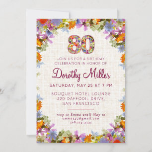 Invitation Fête des 80 ans – Design élégant en lin floral