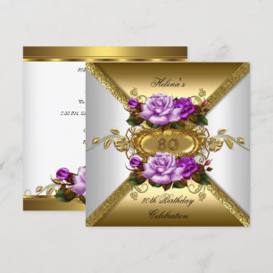 Invitation Fête des 80 ans Elégantes Roses Violet Or 2
